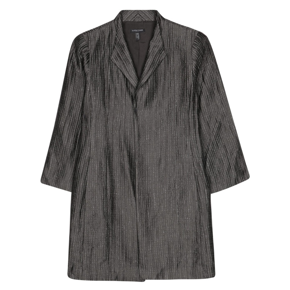 Eileen Fisher Silk Groove Coat in Bark. Size XS